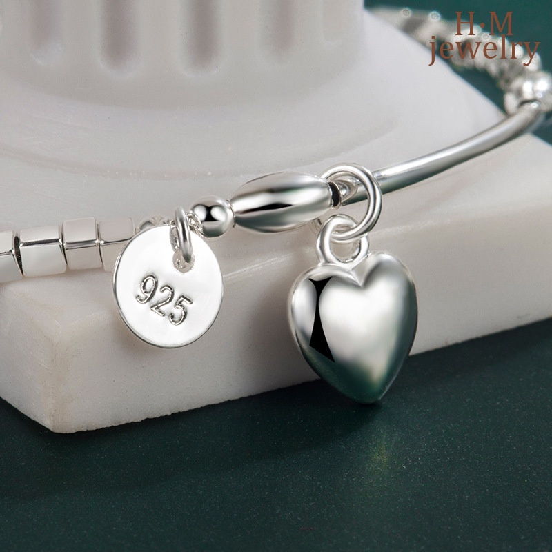 Gelang Tangan Silver Motif Hati Untuk Wanita