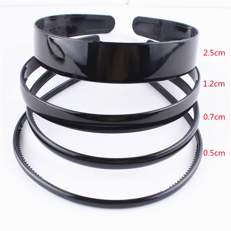 1PC Simple Bright Black Glossy Hair Band Black Glossy Plain Headband DIY and Craft Headband Multi-size Plastic Toothed Holder