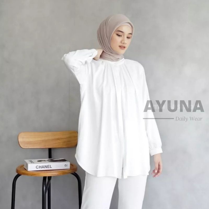 Blouse Wanita Kemeja Kantor Kemeja Crinkle Kemeja Lengan Panjang Wanita