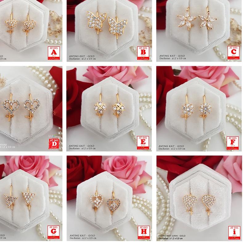 ♠️ AT 045 Anting Desi Jepit Dewasa Cantik Mata Zirkon Putih Perhiasan Anting Emas Xuping Murah Antin
