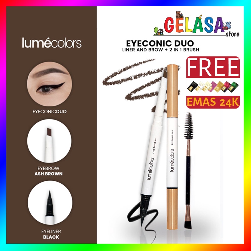 (Free Emas) Lumecolors Eyeconic Duo Liner and brow 2 in 1 with Brush - ASH BROWN