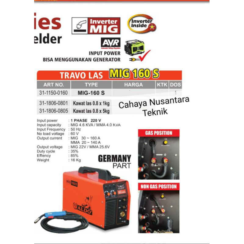 MESIN LAS MIG TANPA GAS - Travo Las MIG Aldo MIG-160S