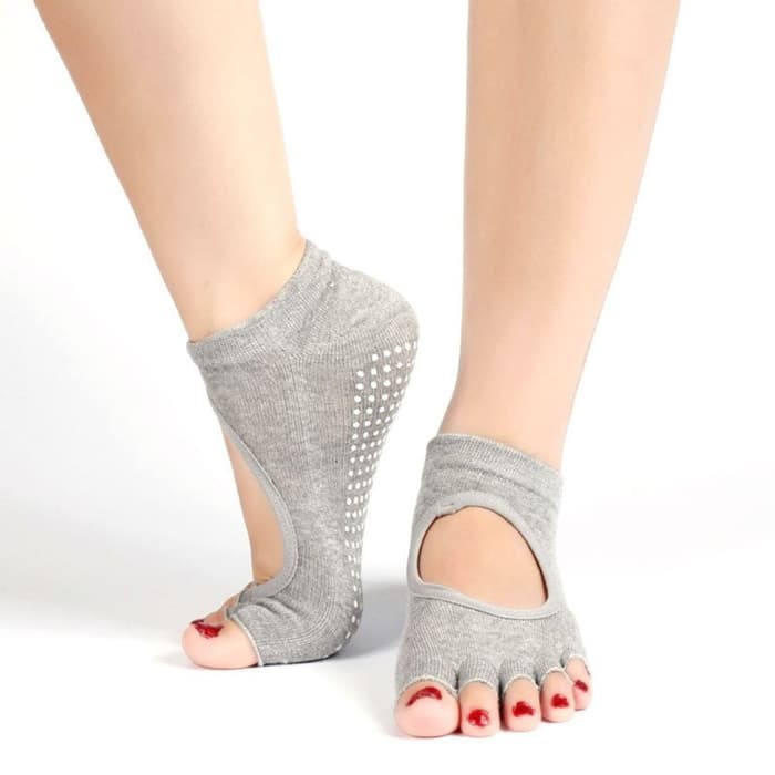 Kaos Kaki Olahraga Gym Yoga Pilates Senam Anti Slip Anti Licin Dot Grip Open Toe Yoga Socks 548