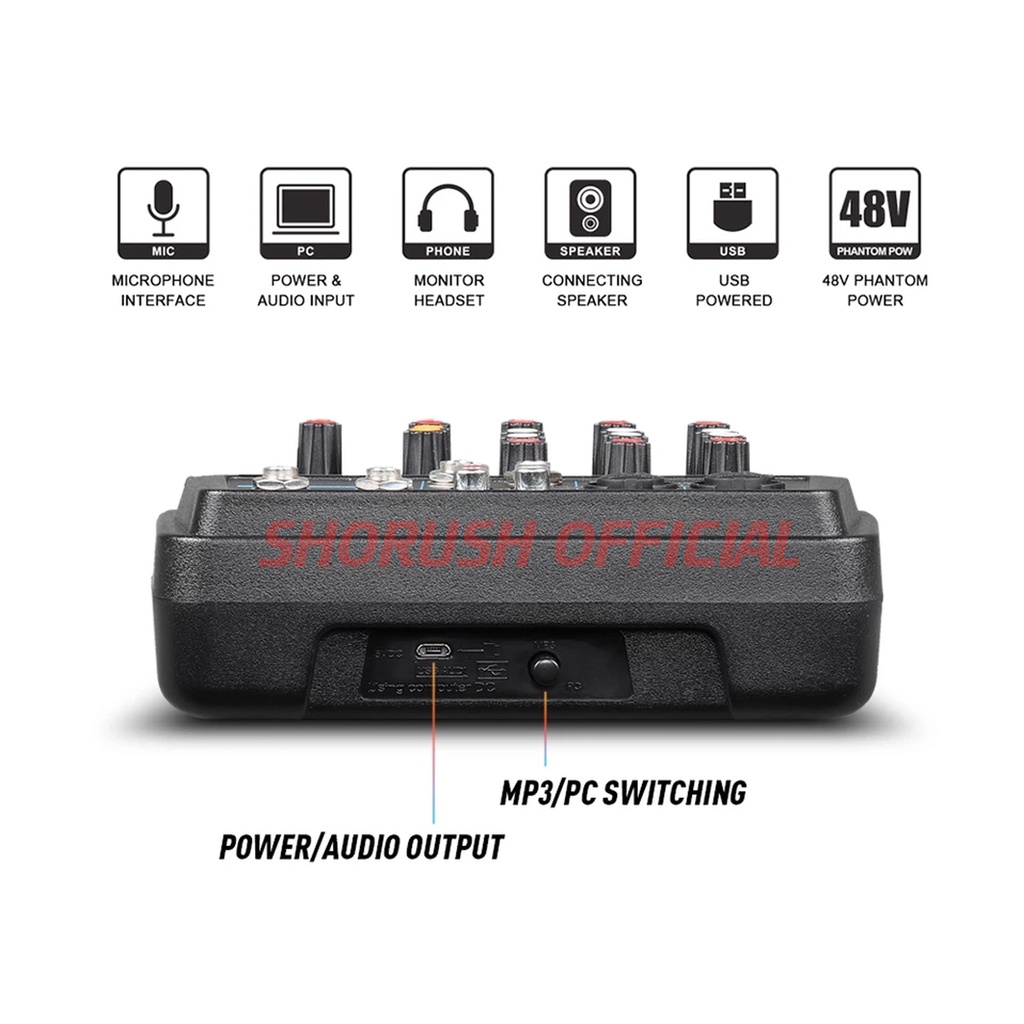 Shorush Mixer 4 Channel Shorush effect vocal Bluetooth Soundcard Original / Shorush 4 channel Live Streaming Original