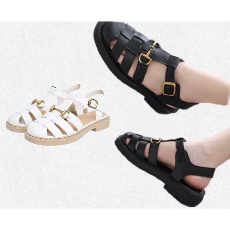 Sepatu Sandal Loafers '' JESSY '' Black And White Premium 023