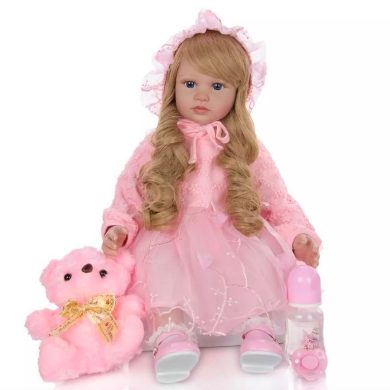 Ready Boneka Reborn 60 cm Original Premium Dress Rambut Curly