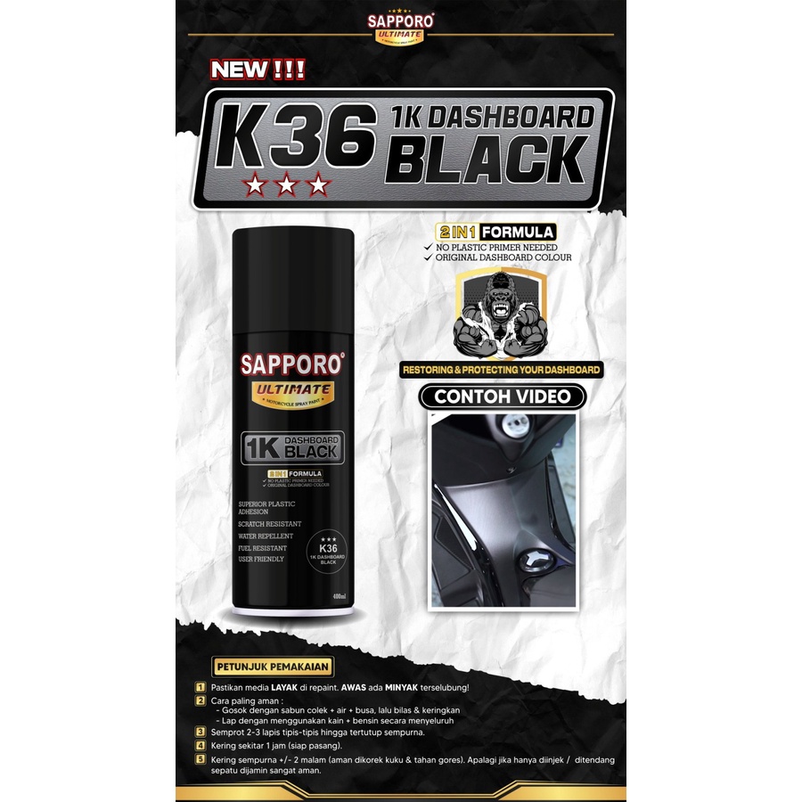 SAPPORO ULTIMATE *** K36 1K DASHBOARD COATING BLACK Hitam Cat Semprot