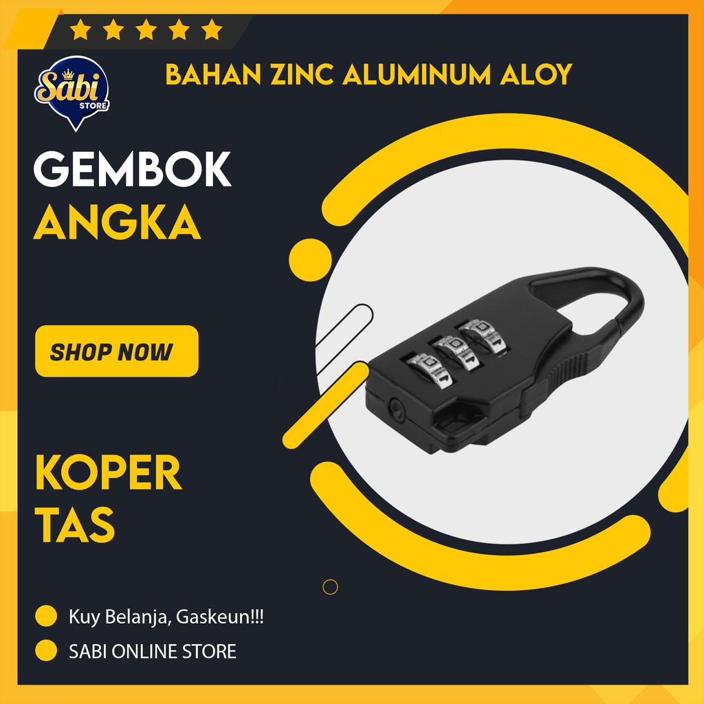 GEMBOK KOPER KODE ANGKA TSA PAGAR KRISBOW NOMOR TEKIRO RUMAH TAS PIN PINTU KECIL SEPEDA HITAM