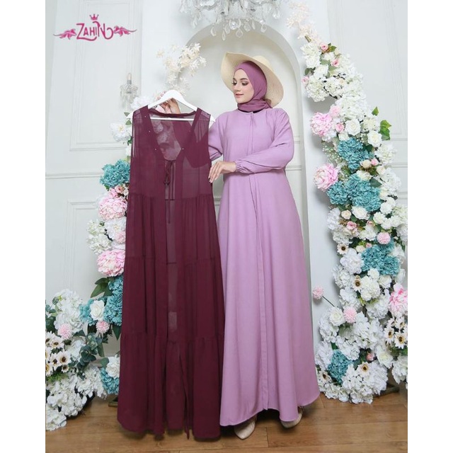 Zahra Ayyura set Dress Original Zahin LD 105/ Gamis Itycrepe set outer ceruty ori zahin ( LABEL ZAHI