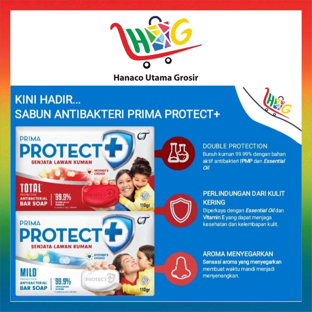 PRIMA PROTECT+ Sabun Batang Antibakterial Mild Protection &amp; Total Protection 75gr