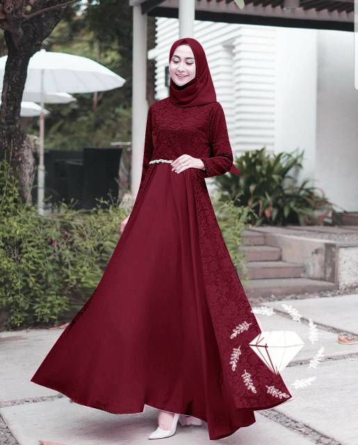 Bridesmaid - Gamis Pesta Brukat Syahrini Dress Muslim Modern Party Dress Kombi Tile Size L Murah