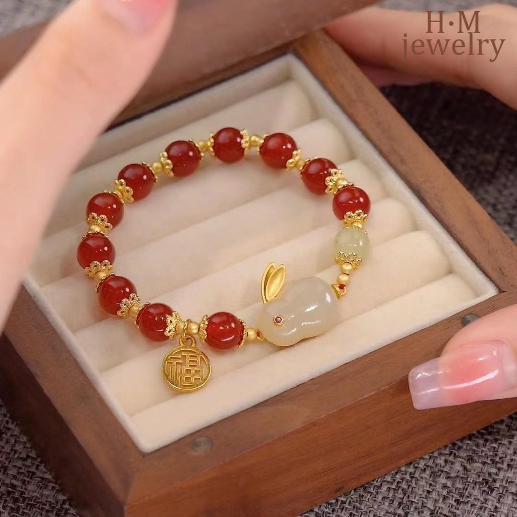 Gelang Tangan Manik-Manik Batu Jade Hetian Warna Merah Untuk Wanita