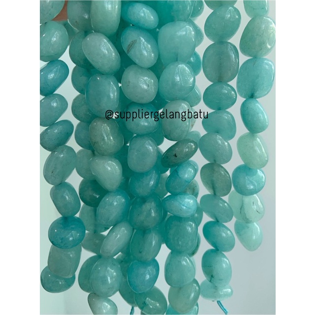 manik Batu alam BLUE SEDIMENT 12 x 10mm biru aqua bahan gelang kalung