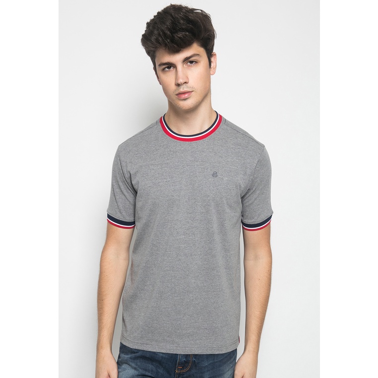 Johnwin - Kaos Casual - Kaos Pria - Lengan Pendek - Abu- Motif Garis di Leher - ATS.622.M354.01.C S/
