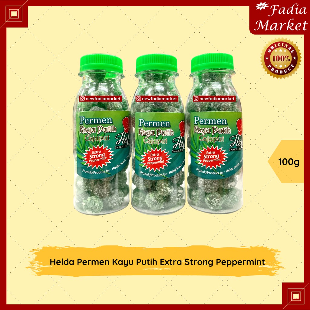 

Helda Permen Kayu Putih Extra Strong Peppermint 100g [Botol]