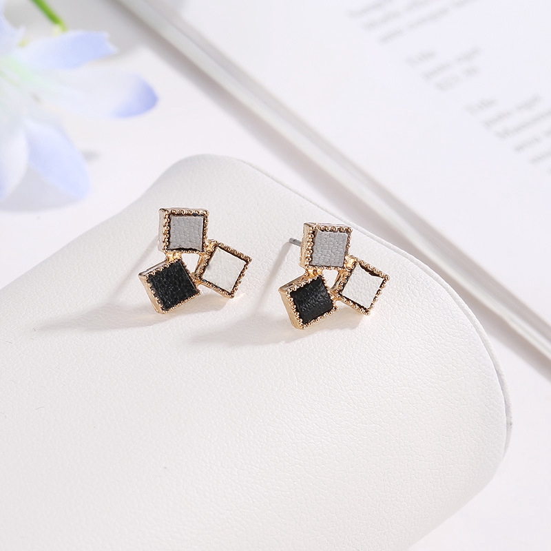 Anting-anting korea Multicolor kulit anting-anting pejantan geometris persegi