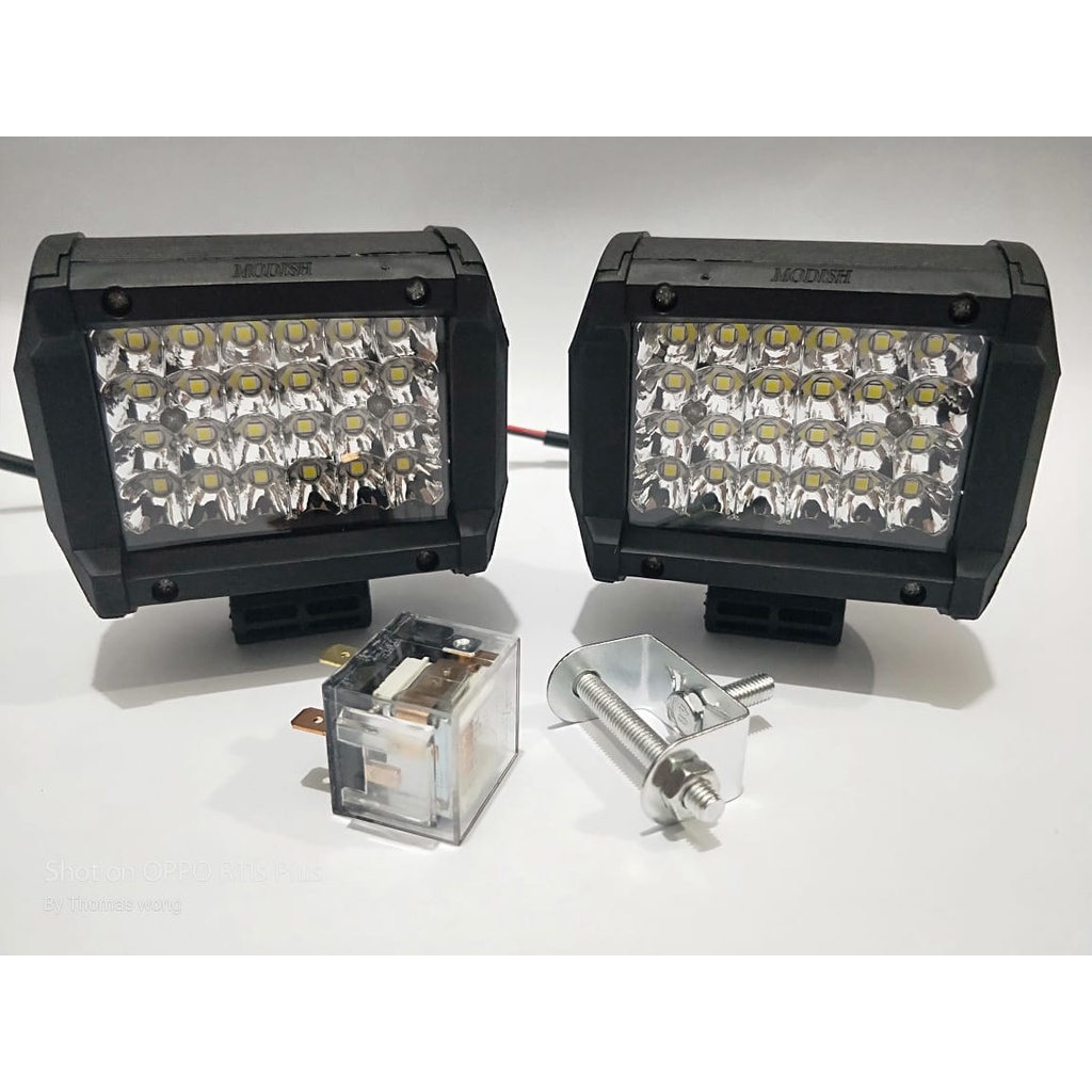 promo 2pcs lampu tembak led 24 mata sorot fokus putih terang+relay klakson 12-24volt,universal semua jenis motor (HARGA 2pcs)