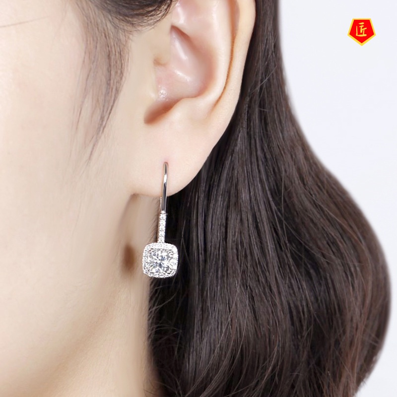 [Ready Stock]Four-Claw Moissanite Earrings Female Temperament Elegant