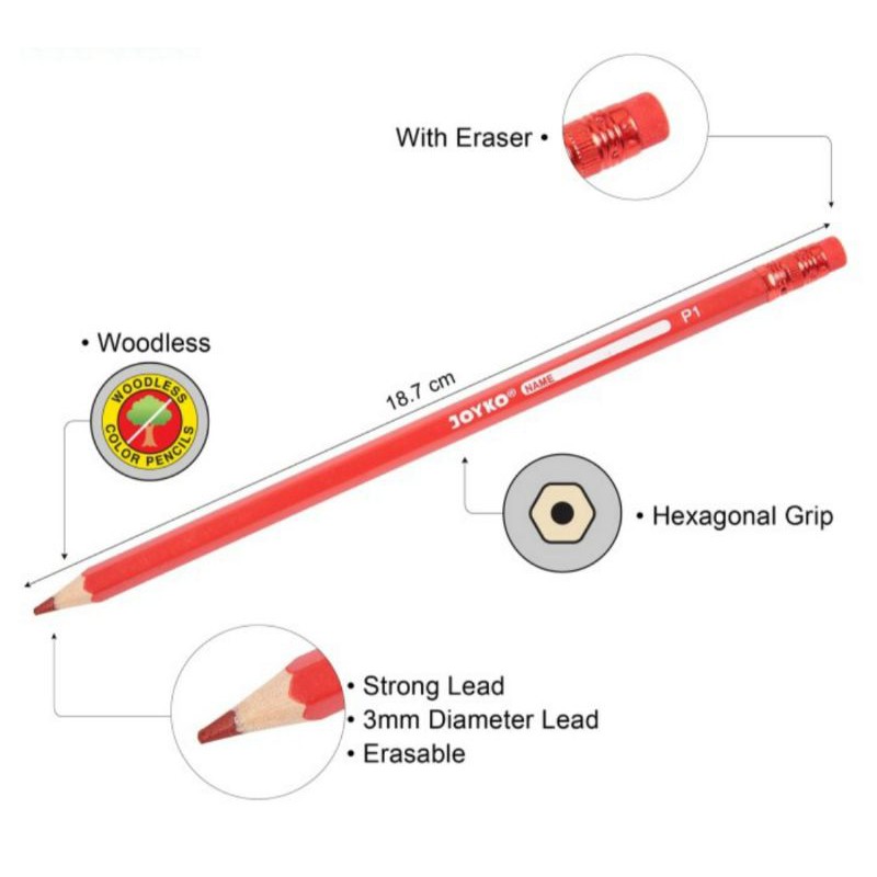 Pensil Warna Joyko Bisa Dihapus 24 Warna Panjang