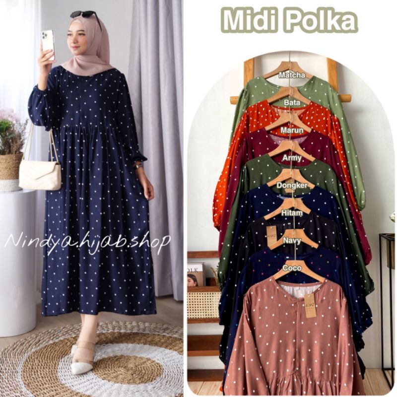 GAMIS DRESS MIDI POLKA Sanso midi BUSUI dress polka size xl dan xxl jumbo