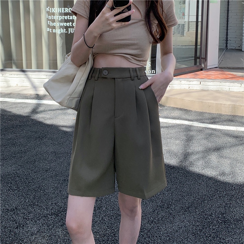 Celana Pendek Wanita Korean Style High Waist Shorts Santai Selutut