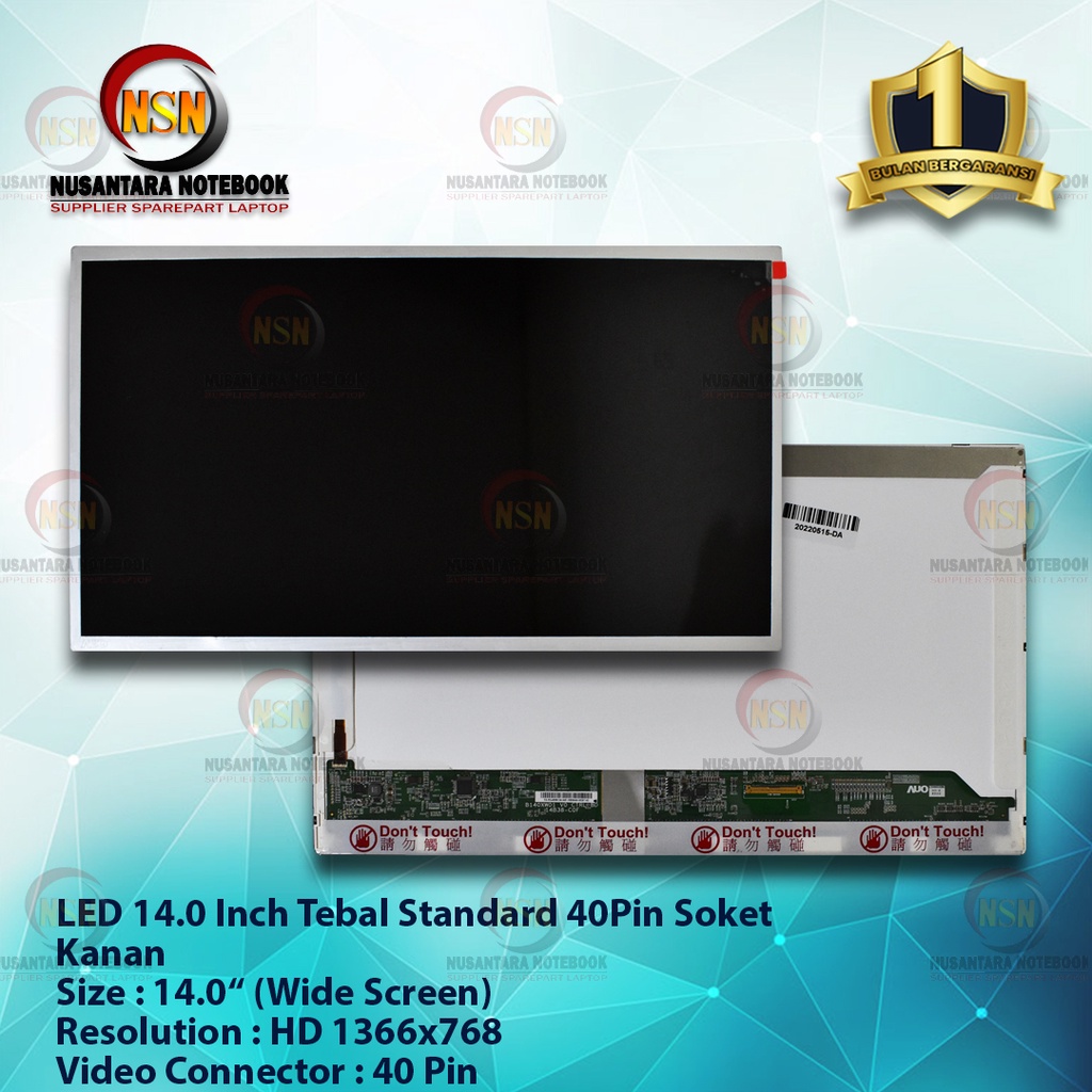 LED 14.0 Inch Tebal Standard 40Pin HD Soket Kanan