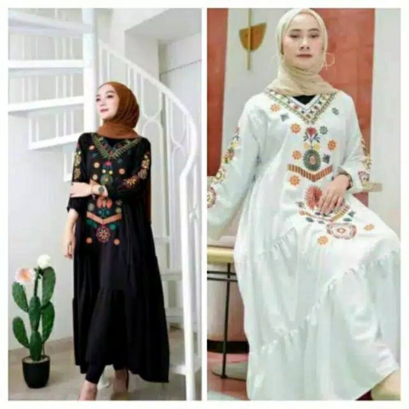 Ramadhani Ramadani Dress Gamis Putih Bordir//Gamis Bordir Turki Gamis Bordir Bunga