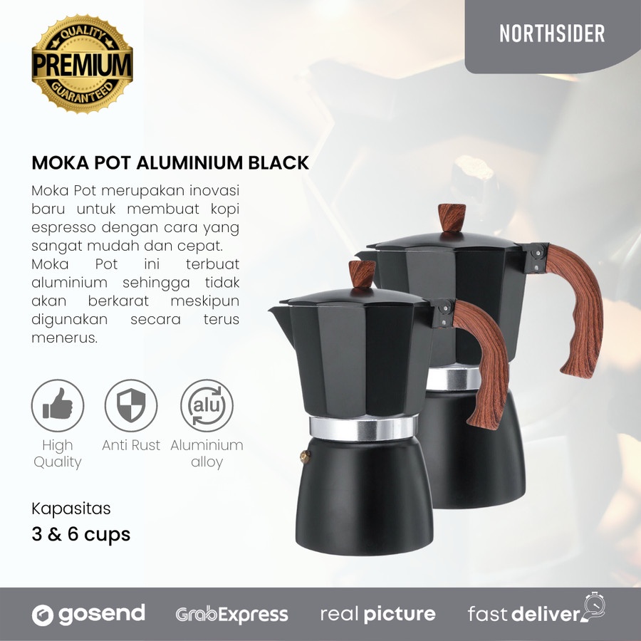 MOKA POT ALUMINIUM 3 CUP &amp; 6 CUP - COFFEE ESPRESSO MAKER MOKAPOT