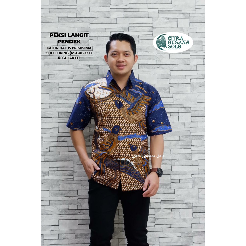 PEKSI LANGIT PENDEK Kemeja Batik Pria Full Furing Bahan Katun Halus Primisima