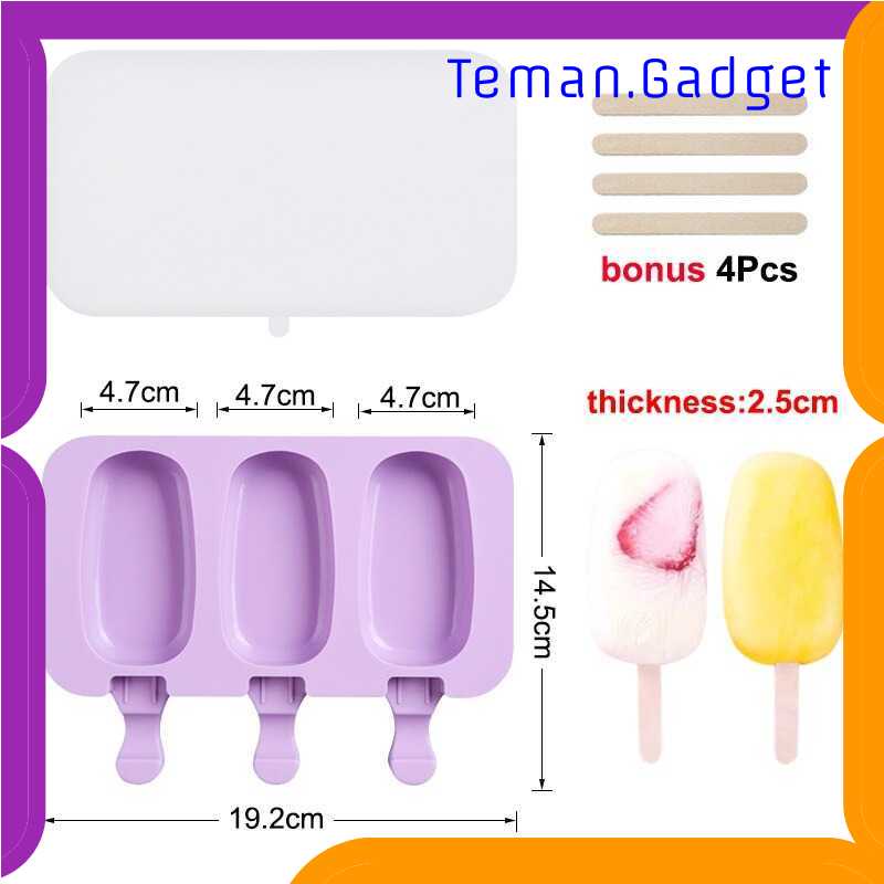 TG-DA SJ Cetakan Es Krim 3 Hole Silicone with 50 Popsicle Sticks - JSC8004