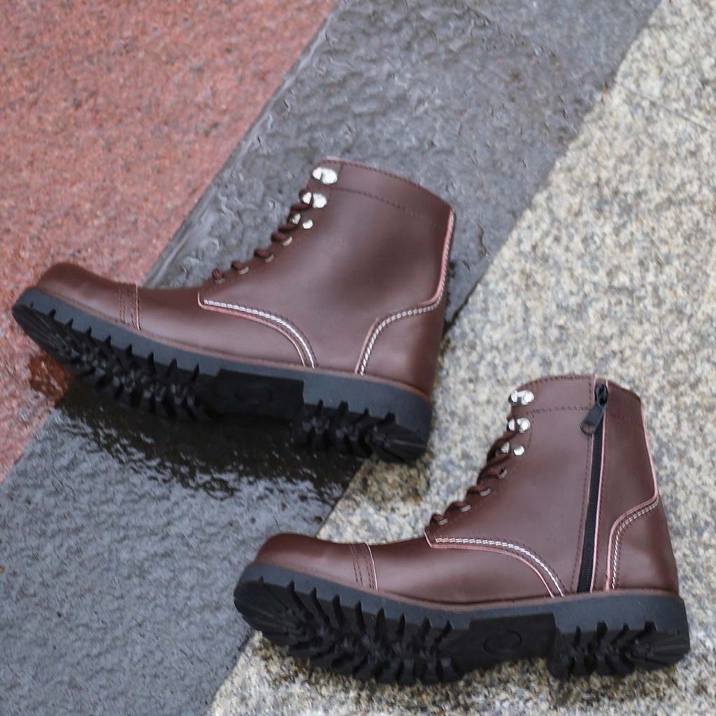 ROCKMANTIC BROWN |FORIND x Reyl| Sepatu Kulit Asli Safety Boot Zipper Klasik Besi Original Footwear