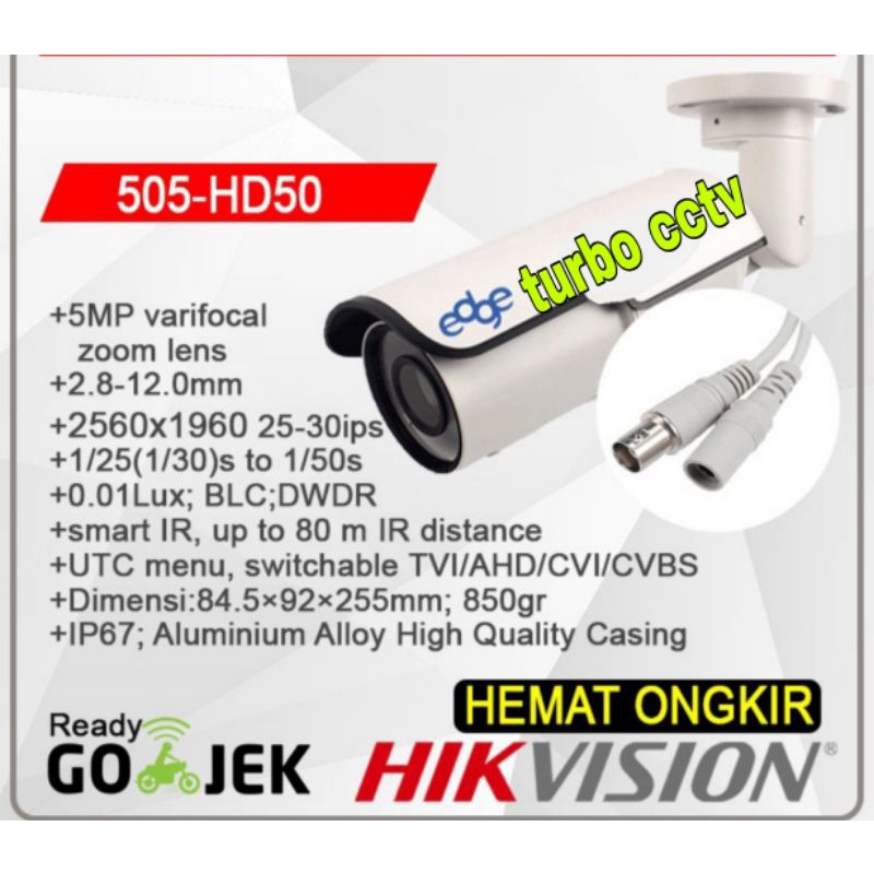 Edge 505-HD50XF CCTV Outdoor Varifocal Zoom Lensa Kamera 5MP Body Besar