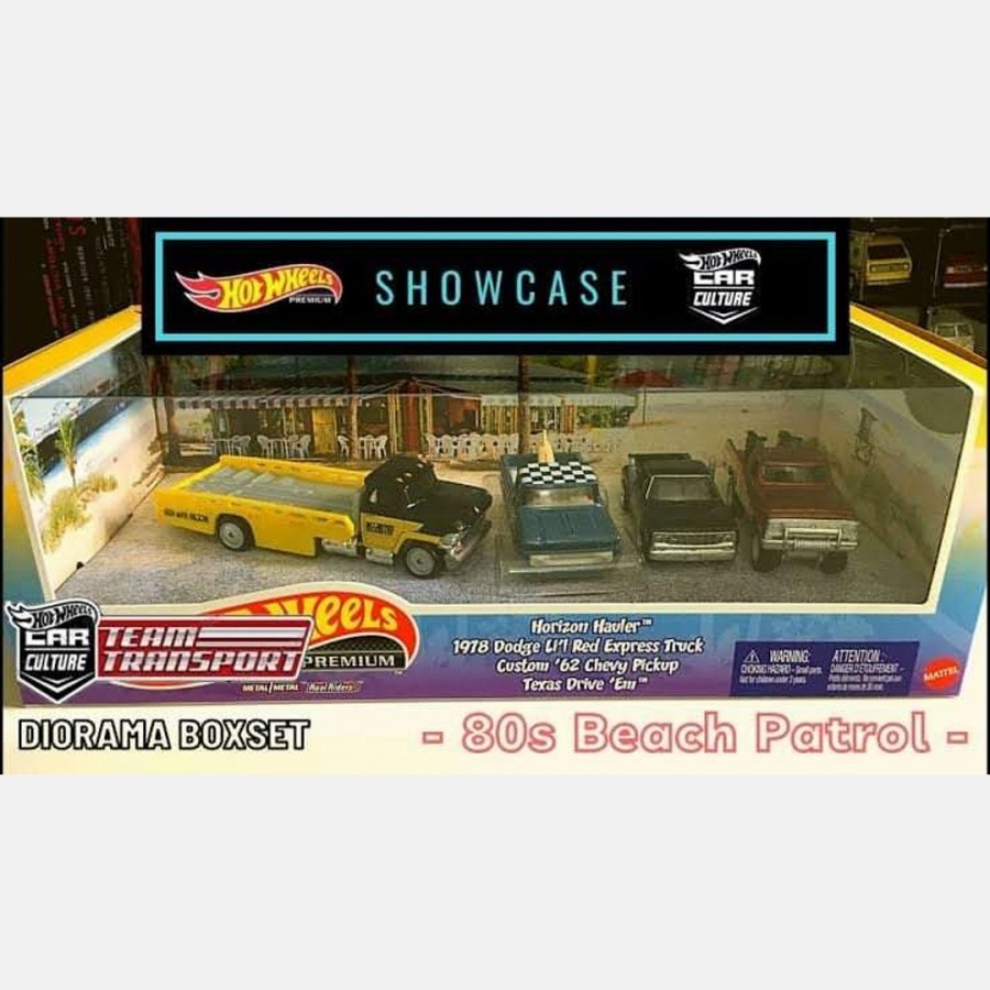 NEW ARRIVALS 2022 | Hot Wheels Diorama PICKUPS 80s BEACH PATROL SET | 1978 Dodge Lil Red Express Truck | Custom 62 Chevy Pickup | Texas Drive Em | Horizon Hauler | Pick Up | Mooneyes HW Hotwheels Black Blue Maroon Yellow