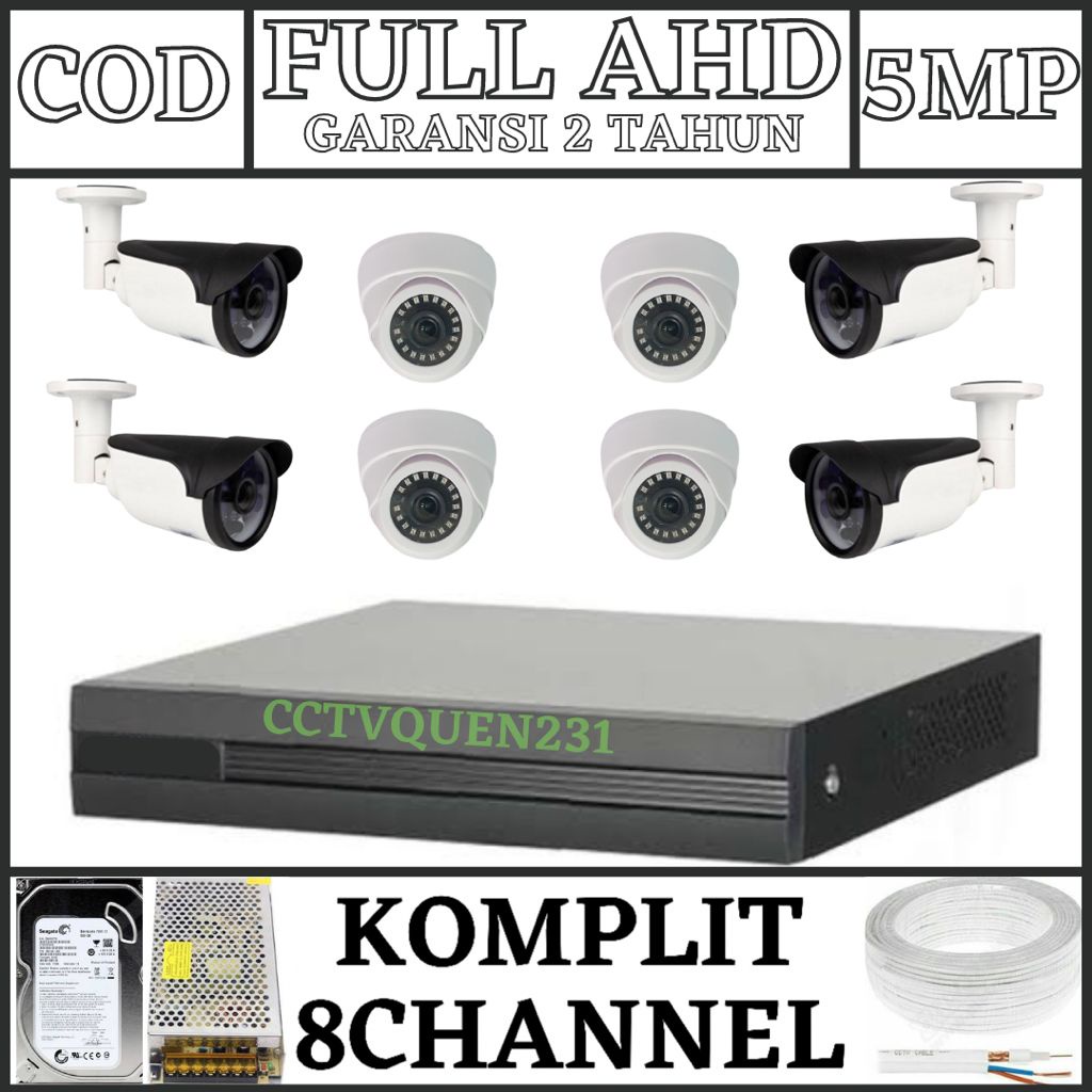 PAKET CCTV 8 CHANNEL 8 KAMERA FULL AHD 5 MP 1080PIR SONY  KOMPLIT TINGGAL PASANG