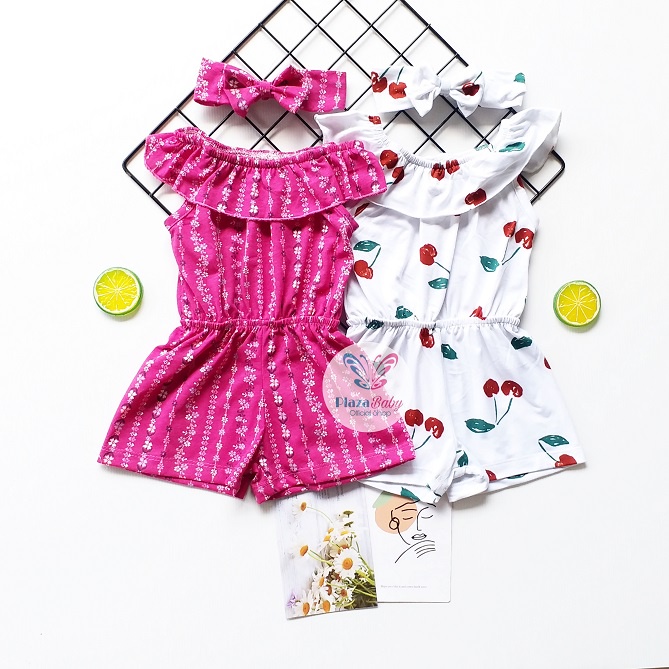 CUCI GUDANG!! PROMO 7.7 plazababyku  MX JUMPSUIT NESYA BANDO setelan bayi motif bunga yang lucu free headband