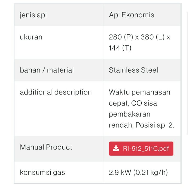 Kompor Gas Rinnai RI 511E Kompor Stainless Rinnai 1 Tungku Kompor Rinai 511E Kompor Stainless RI 511 E