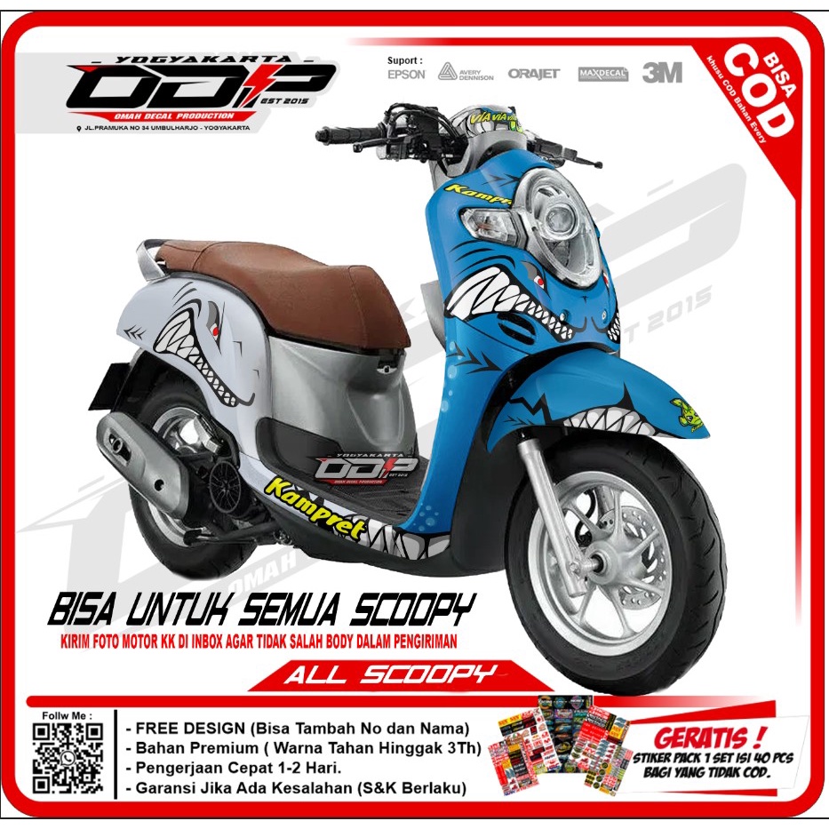 DECAL SCOOPY   FULL BODY VARIASI AKSESORIS STIKER DEKAL STRIPING HONDA NEW SCOPY 2017 BAN DONAT STIC