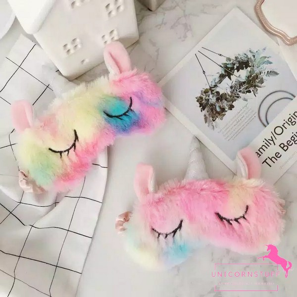 Penutup Mata Unicorn untuk tidur Tutup Tidur Rainbow Bulu Plush