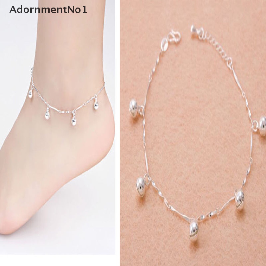 (AdornmentNo1) Gelang Kaki Rantai Lapis Silver 925 Aksen Lonceng Untuk Perhiasan Wanita / Pantai