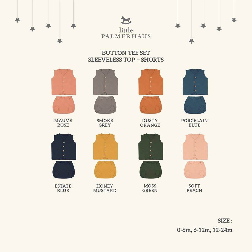 Little Palmerhaus Sleevess Button Tee Set / Setelan KUTUNG Polos Kancing Depan
