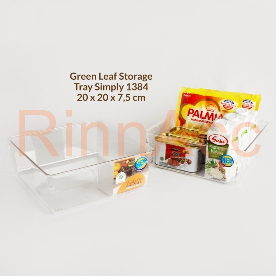 Green Leaf Storage Tray Simply 1384 / Wadah Nampan Serbaguna Acrilic Transparant / Organizer Rak Kulkas