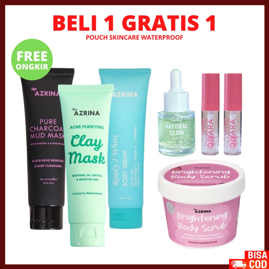 [ FREE GIFT ] Azrina Clay Mask, Charcoal Mud Mask, Glow Serum, Lip Serum, Body Serum, Collagen, Body Scrub 100g