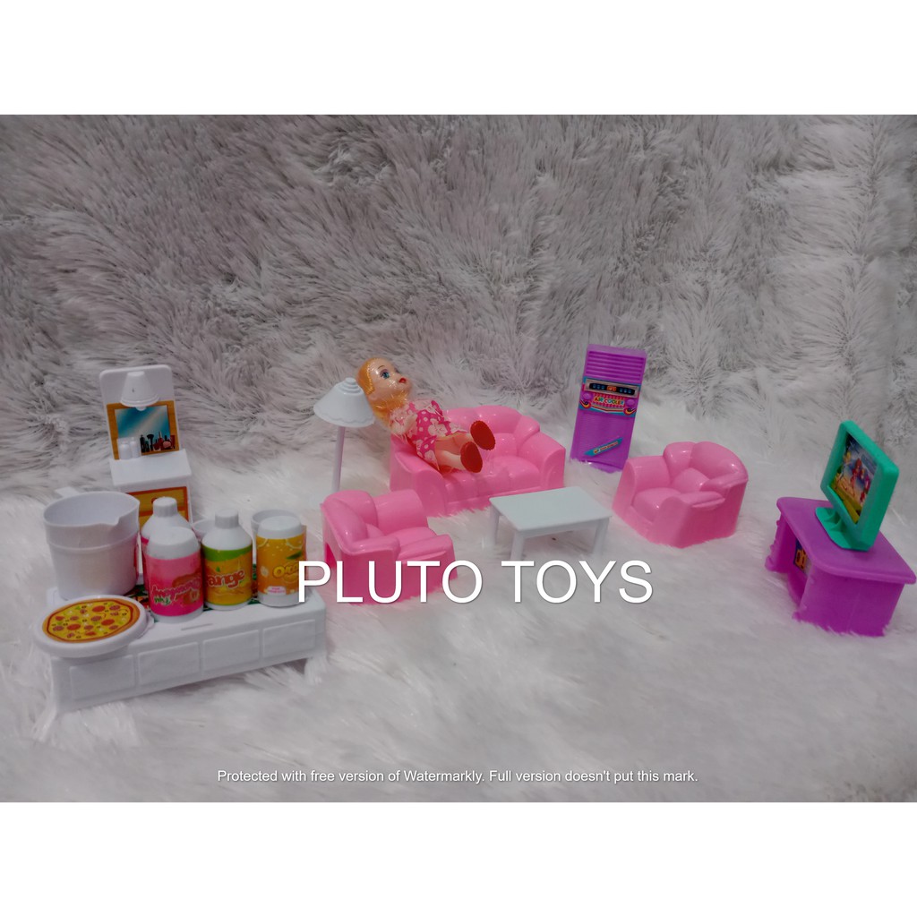 Mainan Anak Perempuan Home Furniture Set Perabotan Sofa, Meja dan Tv + Boneka