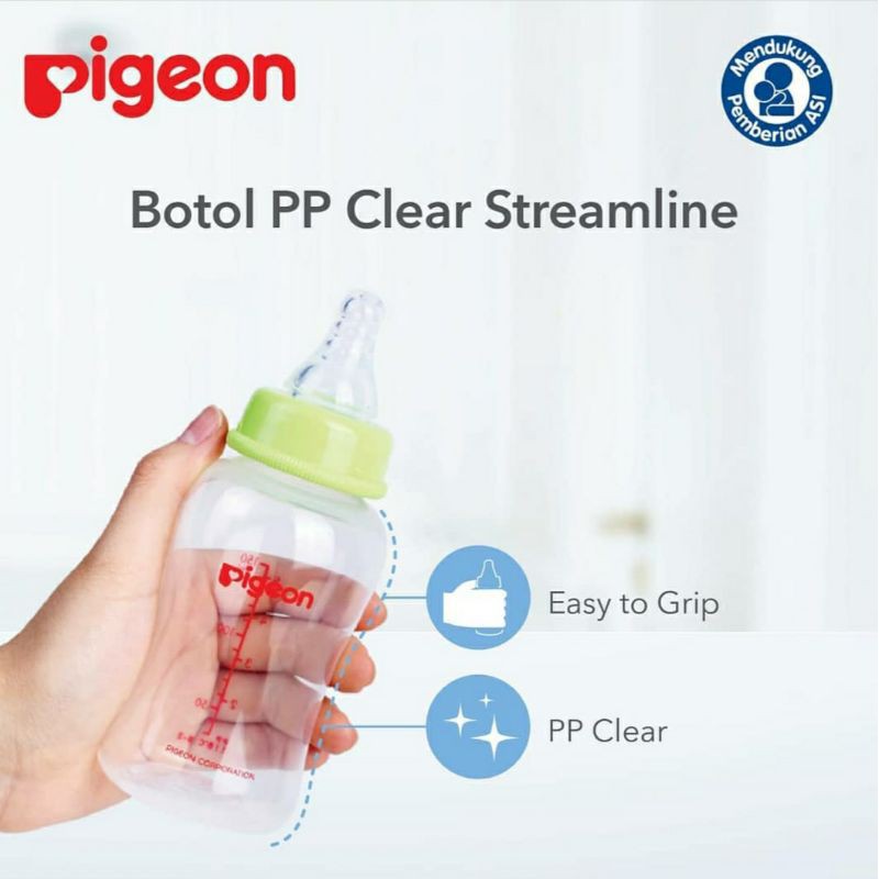 ORIGINAL Pigeon PP Clear Streamline Nursing Bottle 150ml / Botol Susu Pigeon Original Peristaltic Clear 150ml