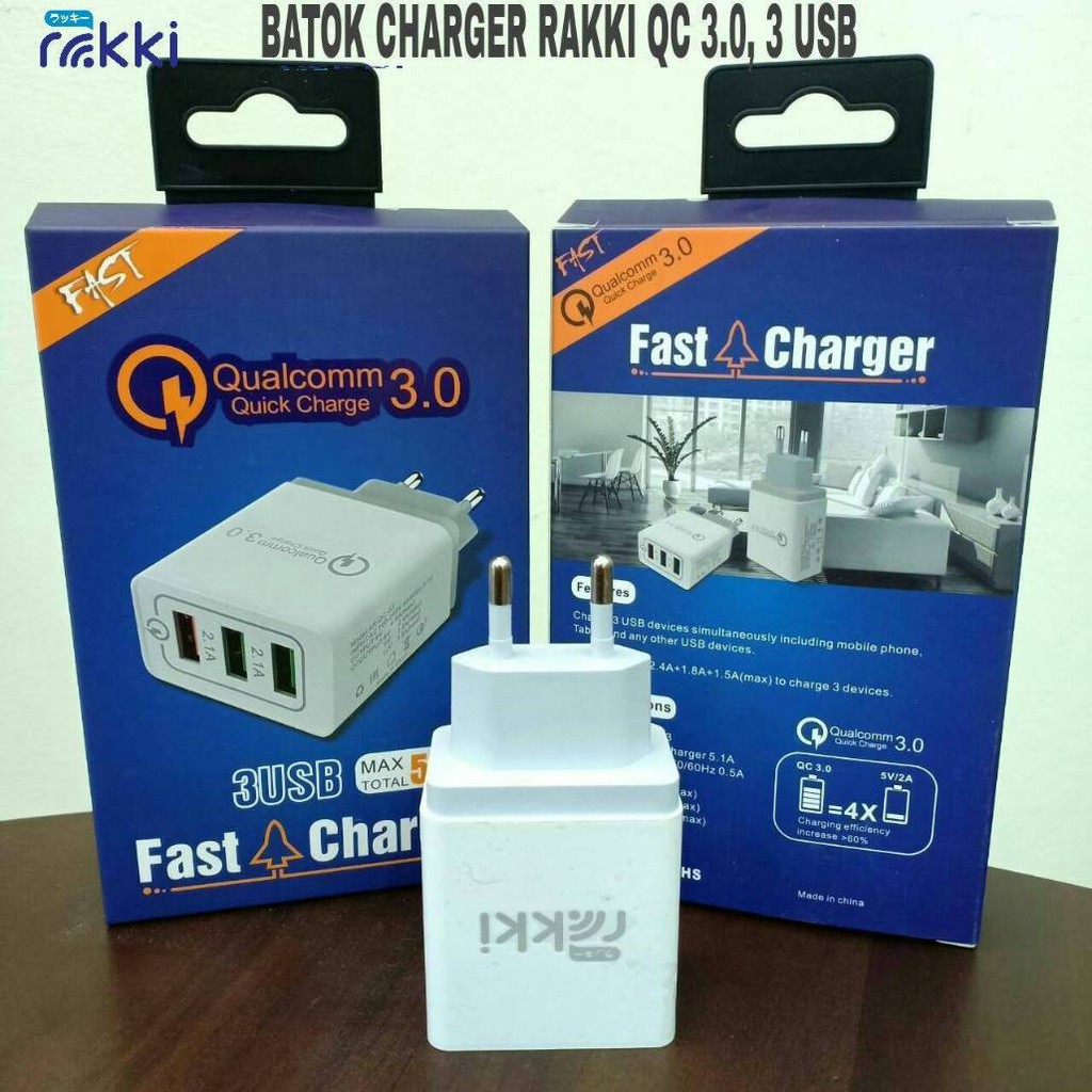 Batok Charger Rakki QC 3.0 3 USB Fast Charging / Pengisian cepat / kepala charger 3usb