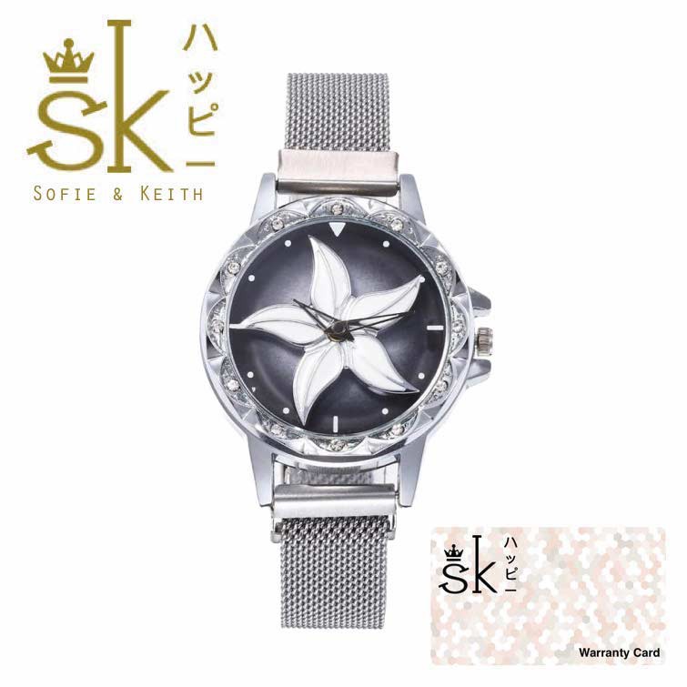 SK Spin 3D Magnet [ Silver ]  Strap Stainless Steel - Jam Tangan Wanita Korea - SK_Spin