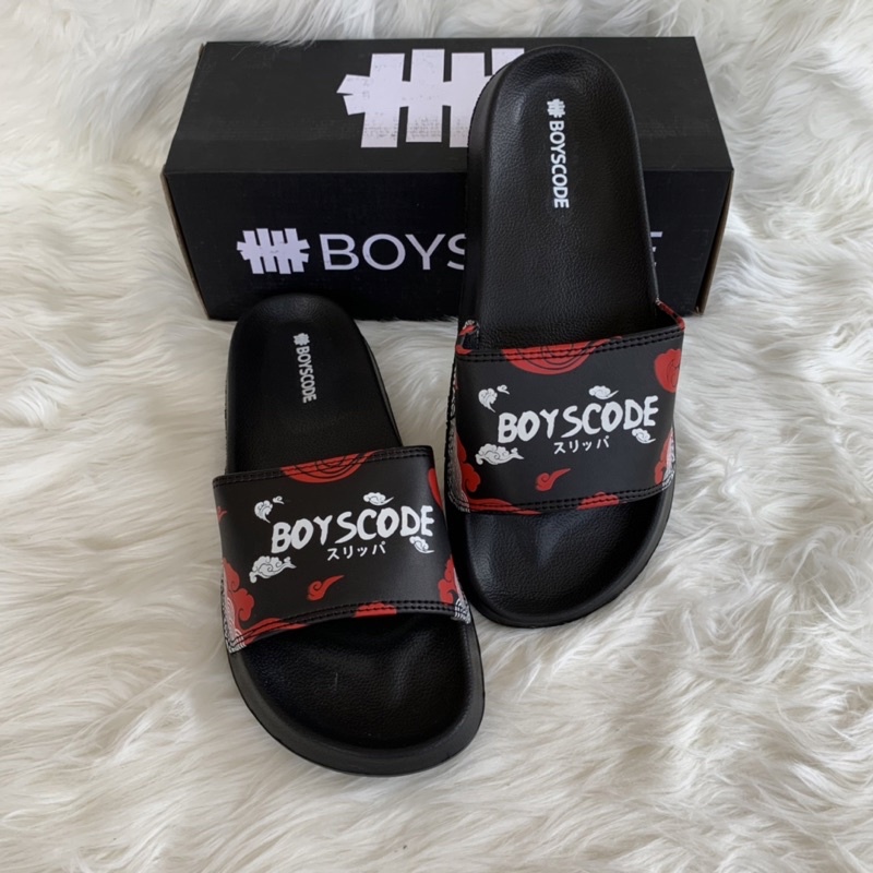 SANDAL PRIA SLIP ON BOYSCODE TYPE 23/ SENDAL SLOP HITAM MOTIF/ SANDAL KARET PRIA EKStore