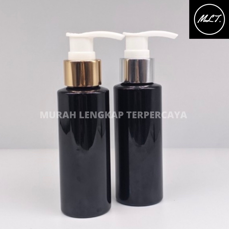 BOTOL PUMP 100ML RF GOLD DAN SILVER / BOTOL 100ML RF HITAM PUMP LOTION GOLD DAN SILVER HITAM GOLD SILVER NECK 24 RF 100 ML