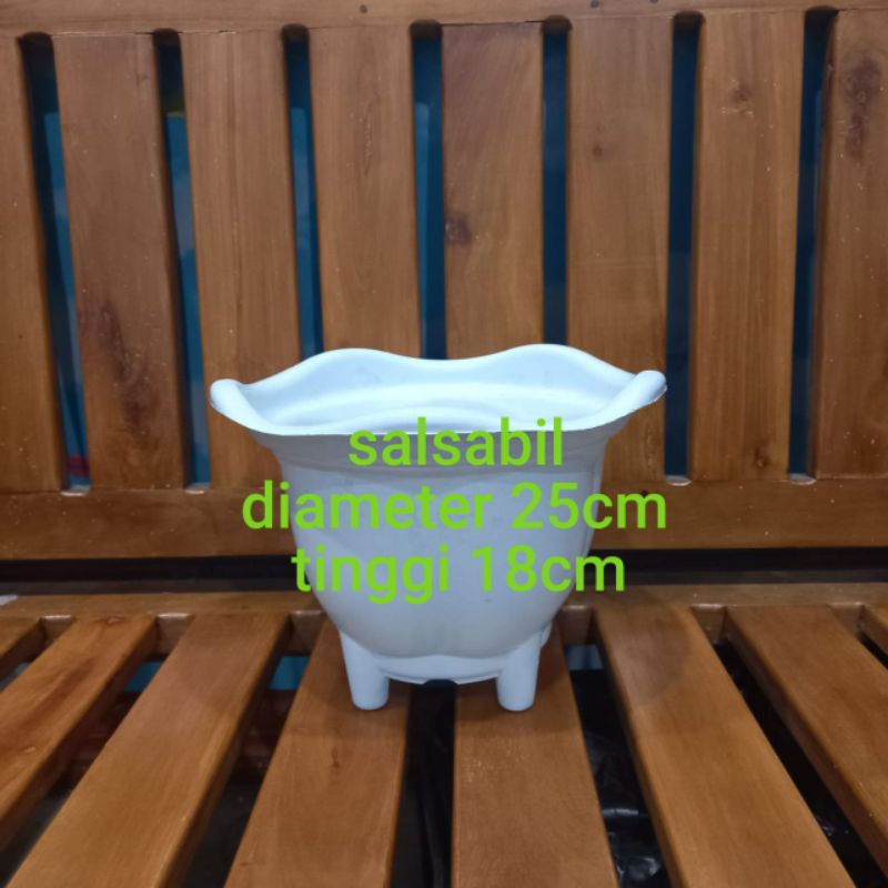 POT TANAMAN BUNGA PLASTIK KAKI PUTIH DIAMETER 25CM