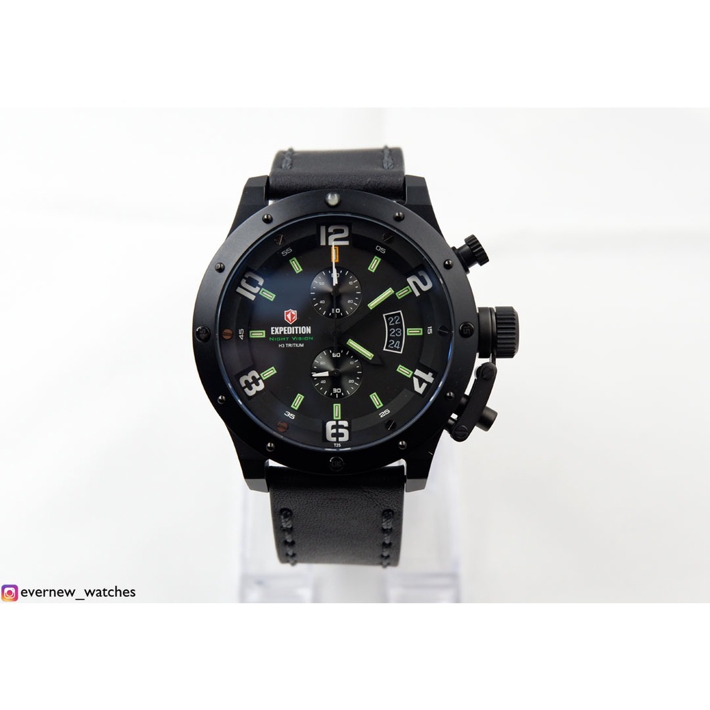 Jam tangan Expedition E 6381 NV (BLACK) Leather Kulit Man Pria Murah Original
